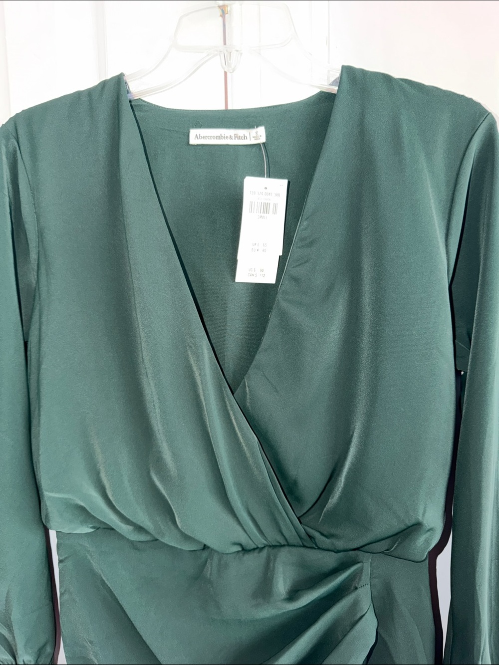 Abercrombie & Fitch Forest Green Wrap-Front Satin Mini Dress Size Small NWT - Picture 4 of 10